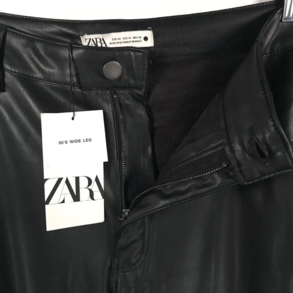 NWT ZARA FAUX LEATHER 90’s WIDE LEG Pants High Waist 2969/245/800 Size 14‎